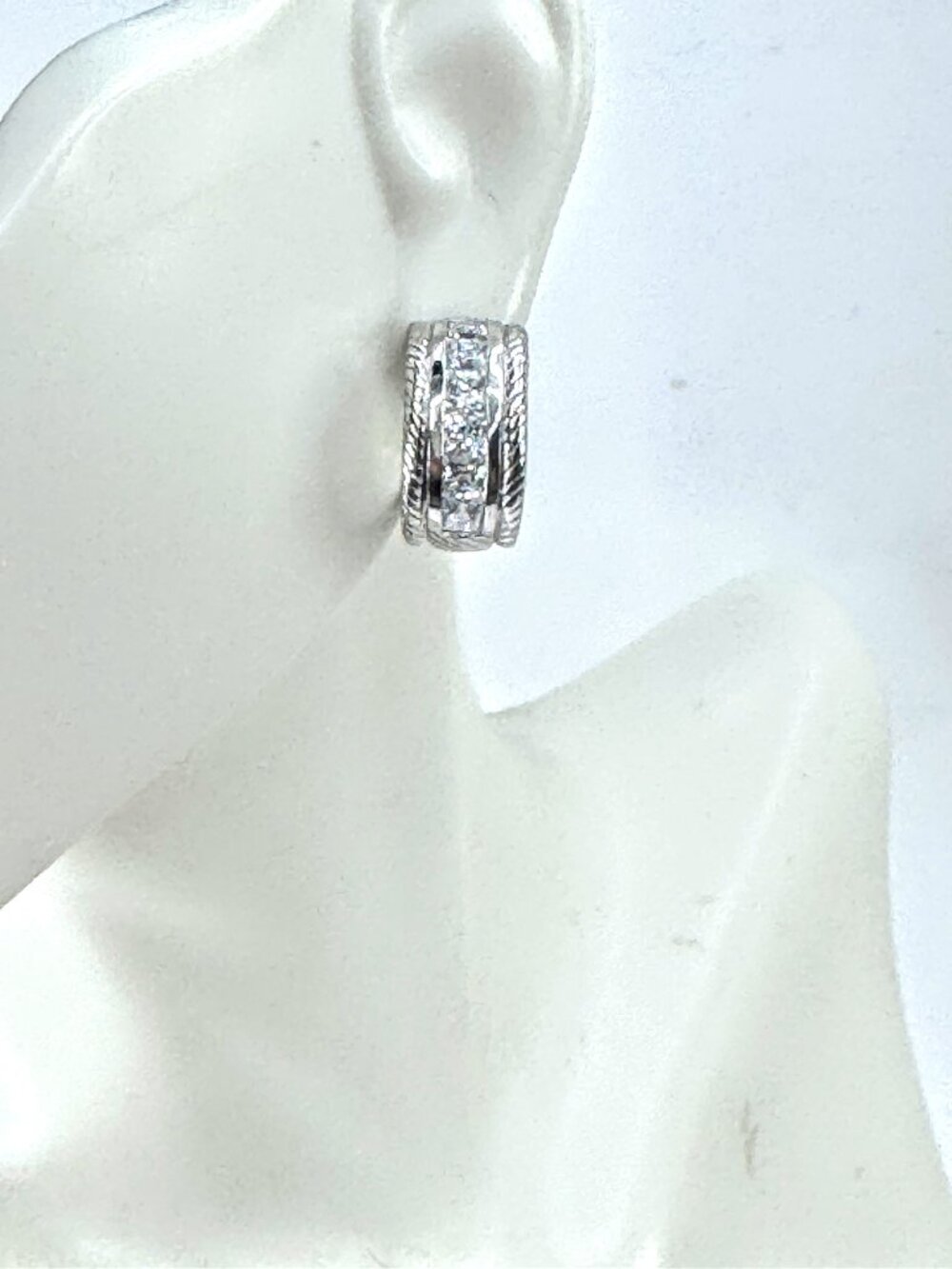 Title: Vintage Judith Ripka Sterling Silver Pave CZ Wide Hoop Earrings JR1698